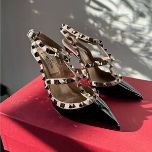Valentino Patent Rockstud Pump Black Slingback Pumps 100mm